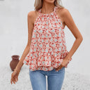 Floral Ruffle Hem Women's Blouse Top