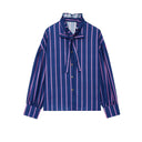 Chic Women's Striped Blouse with Ruffled Collar