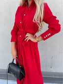 Chic Women's Tie Belt Shirt Dress with Side Slit