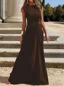 Chic Maxi Dress with Gathered Design and Round Neck
