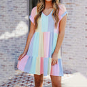 Colorful Striped Short Sleeve Dress for Women