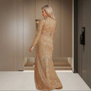 Sequin Evening Dress with Long Sleeves and Wrap Design