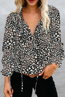 Animal Print Blouse with Fringed Sleeves