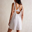 Women's Linen Dress with Deep Neckline & Pockets