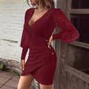 Short Sleeve Dress with Lace Sleeves and Wrap Design