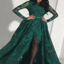Women's Sequined Long Sleeve High Slit Dress