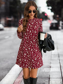 Floral Long Sleeve Women's Dress with Flared Cut