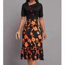 Floral-Print Women's Dress with Button Accents