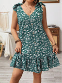 Chic Women's Summer Dress with Ruffle and Button Design