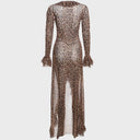 Leopard Print Maxi Dress with Ruffled Sleeves