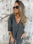 Chic Short Sleeve Linen Blazer for Women