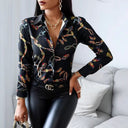 Artistic Print Button-Up Blouse for Women