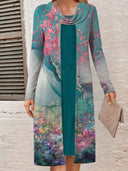 Artistic Floral Long Sleeve Women's Dress