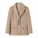Chic Faux Fur Blazer Jacket with Decorative Buttons