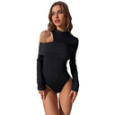 Chic Women's Long-Sleeve Bodysuit with Asymmetrical Neckline