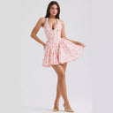 Floral High-Neck Dress with Ruffle Accents