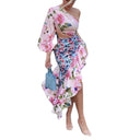 Floral Cut-Out Dress with Ruffle Hem Design