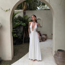 Chic Women's Maxi Dress with Deep V-Neck & Ruffle Accents for Special Occasions