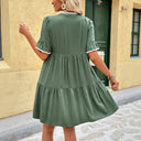 Women's Ruffle Detail Short-Sleeve Dress with Button Placket