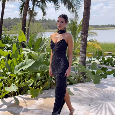 Chic Rhinestone-Adorned Evening Gown for Women