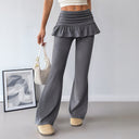 Ruffled Waistband Wide Leg Women's Trousers