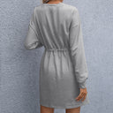 Women's Stylish Sweatshirt Dress with Waist Tie & Pockets