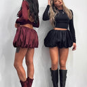 Women's Long Sleeve Ruffle Dress with Elastic Waist