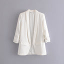 Chic Women's Blazer with Rolled Sleeves and Utility Pockets