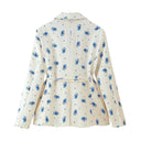 Floral Print Women's Blazer Jacket with Adjustable Belt