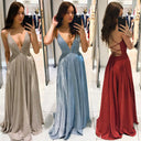 Stunning Evening Dress with Deep V-Neck and Dazzling Accents