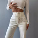 Women's High-Waisted Flared Pants with Chic Lacing Design