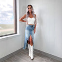 Trendy Women's Frayed Hem Denim Skirt