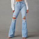 High-Waisted Flared Jeans with Ripped Design