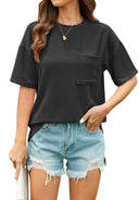 Textured Women's T-Shirt with Pocket Detail