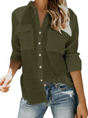 Summer Blouse for Women with Rolled Sleeves & Dual Pockets