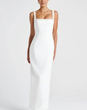 Chic Women's Evening Dress with Square Neckline and Refined Accents