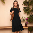 Chic Women's Midi Dress with Pockets and Ruffle Design