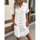 Chic Women's Button-Up Shirt Dress with Pockets