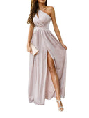 Chic Asymmetric Neckline Evening Dress with Side Slit