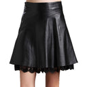 Chic Faux Leather Skirt with Lace Decoration