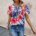 Women's Tie-Dye Short Sleeve Top with Button Detail
