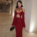 Stylish Midi Dress with Cut-Outs & Distinctive Shoulder Design