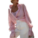 Chic Women's Cotton Blouse with Statement Sleeves