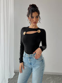 Chic Long Sleeve Bodysuit with Unique Cutouts