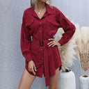 Shirt Dress with Waist Belt and Stylish Pockets