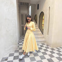 Chic Women's V-Neck Shirt Dress with Wide Sleeves