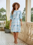 Chic Puff Sleeve Dress with Tie-Dye Design