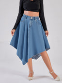 Stylish Women's Asymmetrical Denim Skirt with Unique Hem