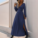 Chic Women's Maxi Dress with Deep V-Neck Ruching