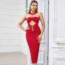 Chic Cocktail Dress with Stylish Cut-Outs and Metallic Button Accents